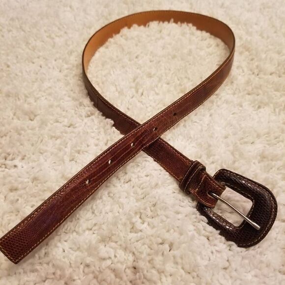 Vintage Lands' End Leather Belt Croc Embossed 28 - Picture 2 of 7